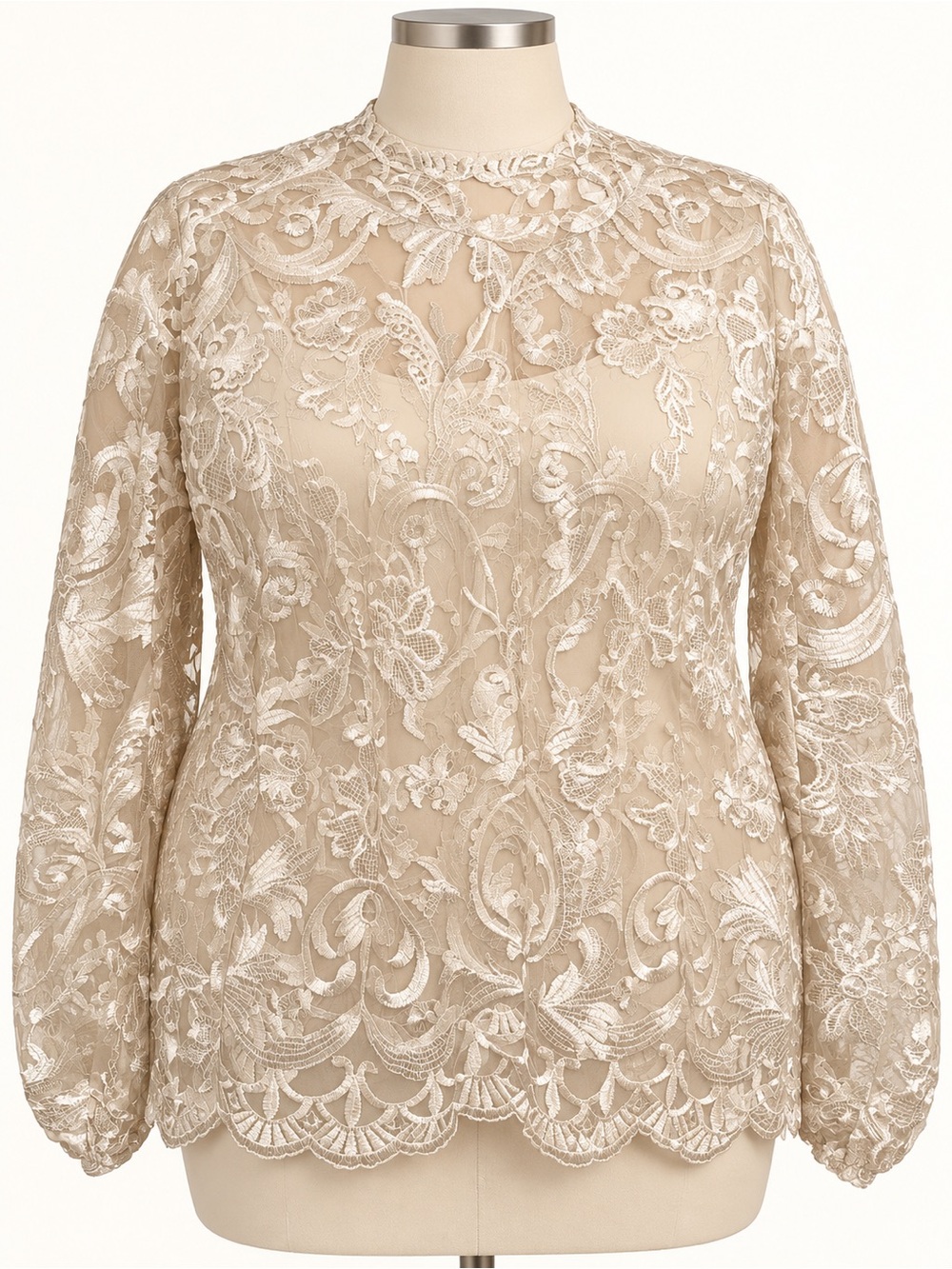 Eloquii Cream Lace High-Neck Overlay Blouse